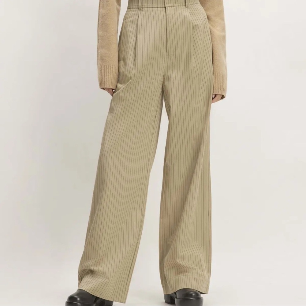 NWT Everlane Draper Way High Pleated Pant Striped Tan Black Pants Women’s Size 4